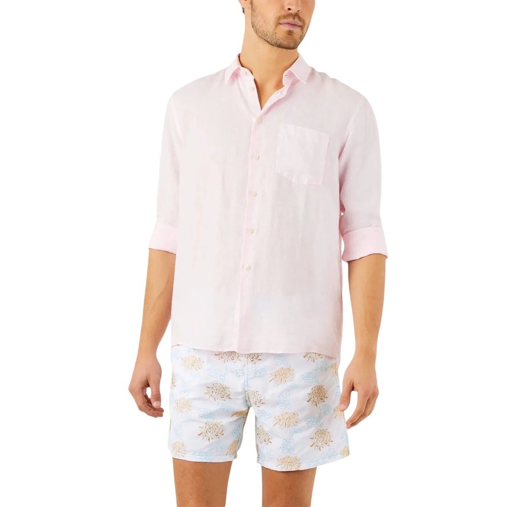 Vilebrequin Linen Shirt 4XL Light Pink Long Sleeve Button Front Pocket Luxury